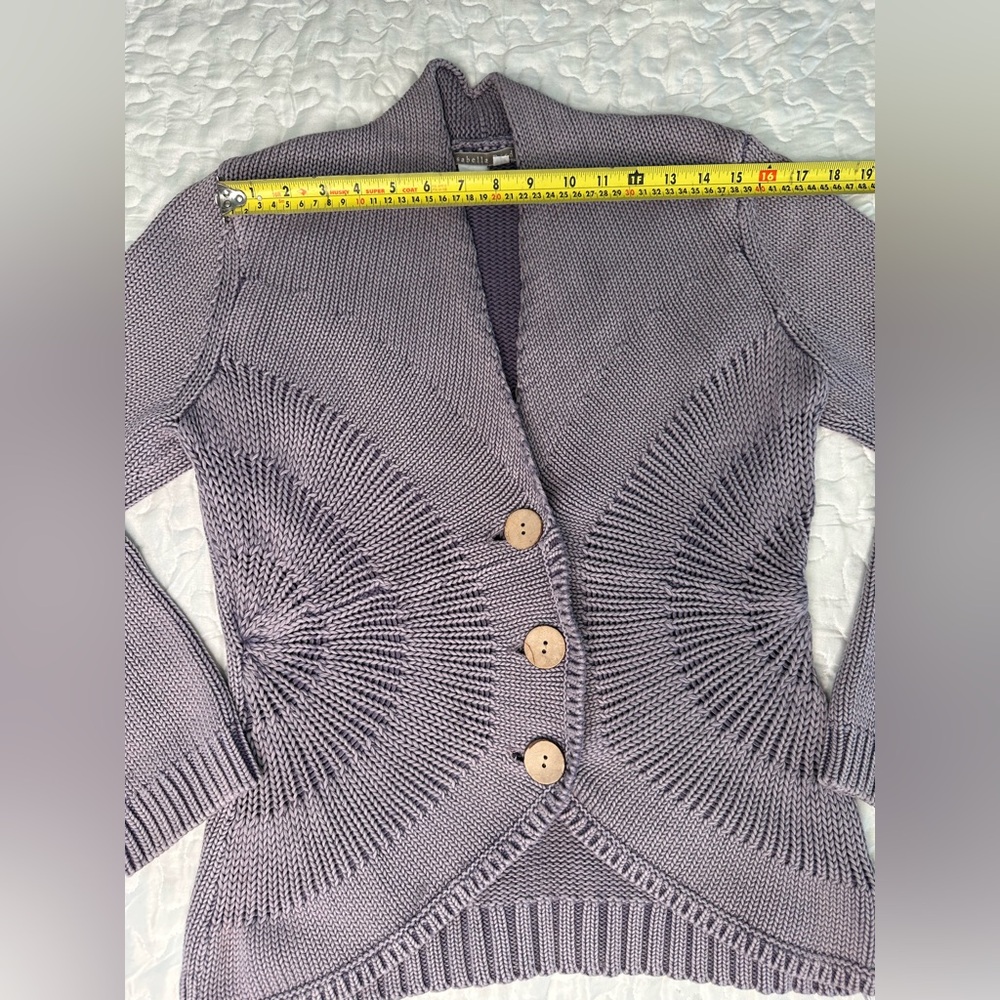 Isabella Bird Anthropologie Knit Cardigan Sweater Cotton Jacket Wooden Buttons M - Picture 9 of 12